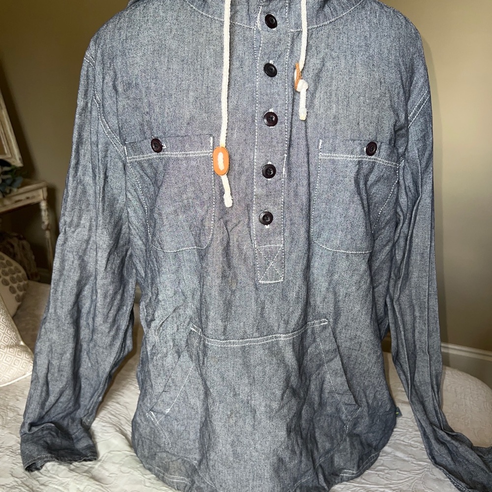 Modern Amusement Women’s Blue Pullover Hoodie Shirt Size M Pockets Draws…